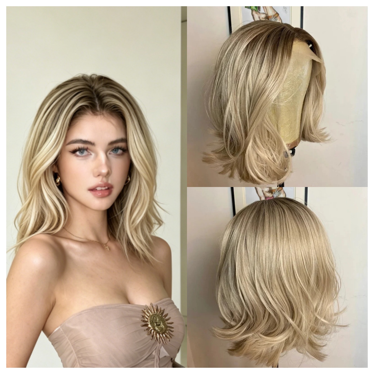 Hair Care Daily - Peruca Sintética Curta Ondulada Ombre Loiro